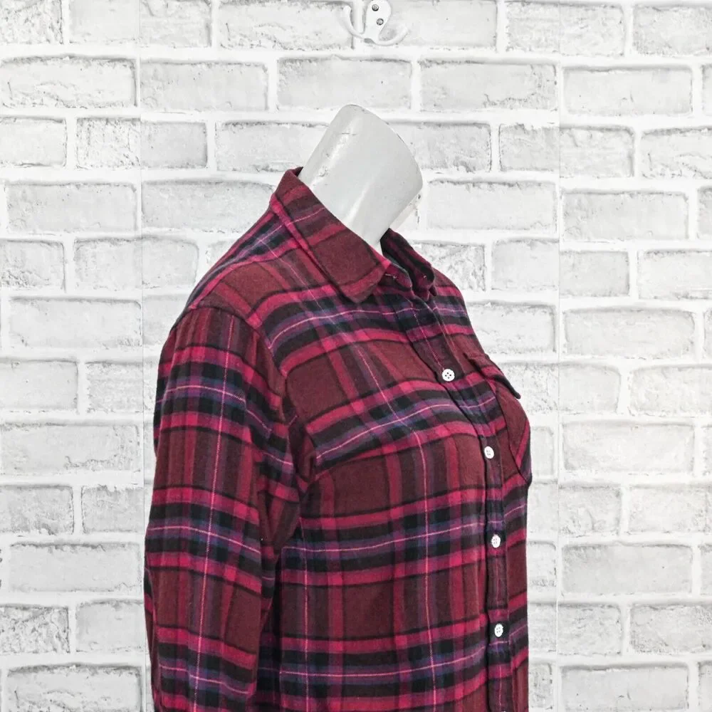 Rag & Bone Women's Jonah Plaid Shirt Cotton Flannel Burgundy Plaid S - Picture 9 of 9